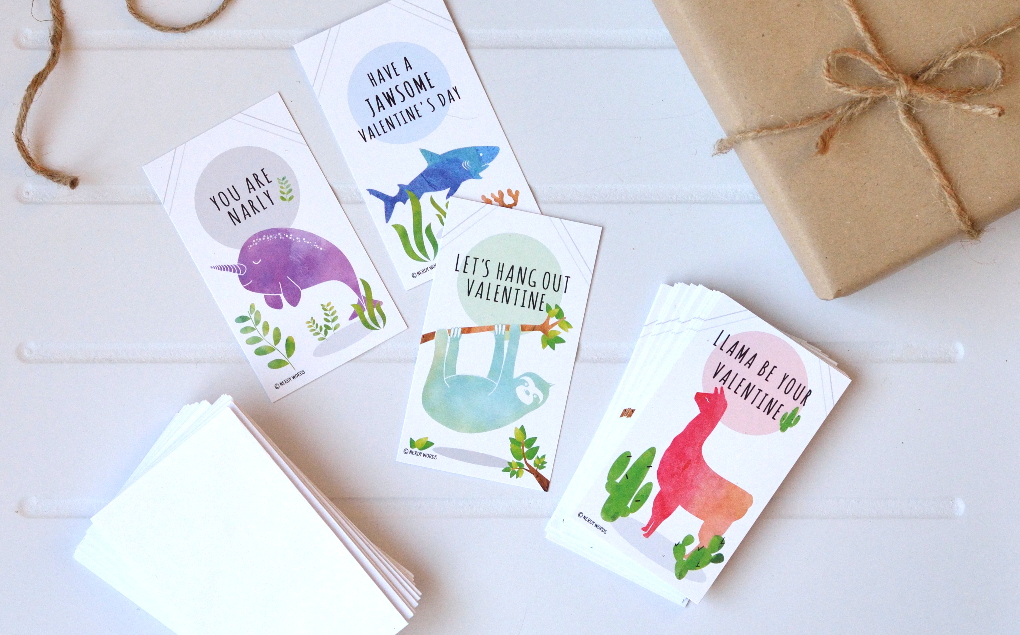 Llama Sloth Narwhal Shark Valentines Day Cards
