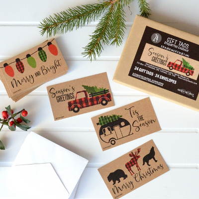 Kraft Buffalo Plaid Retro Christmas Truck and Camper Tags