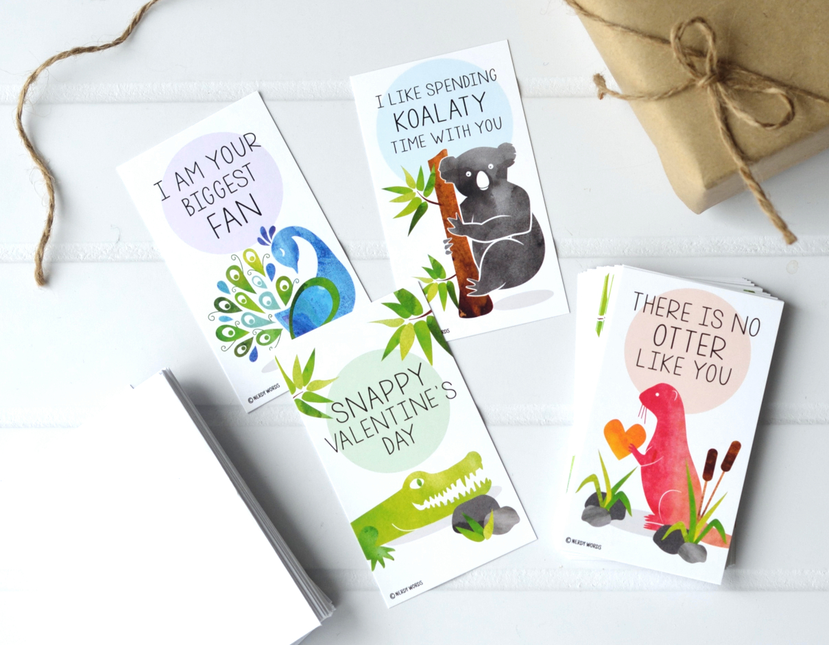 Cute Creature Themed Valentines - Crocodile, Koala, Otter, Peacock