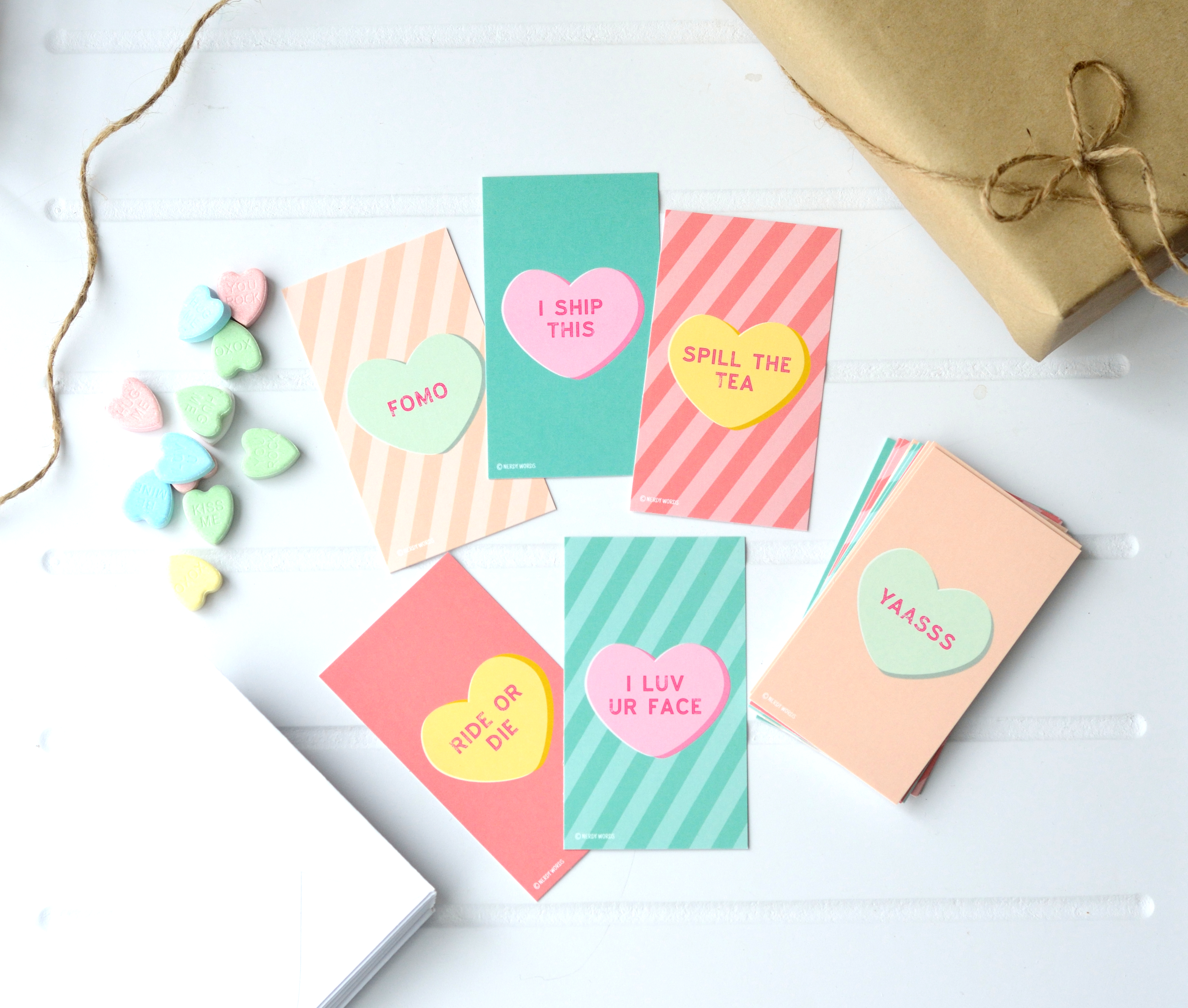 Millennial Conversation Heart Themed Valentines - Modern Phrases