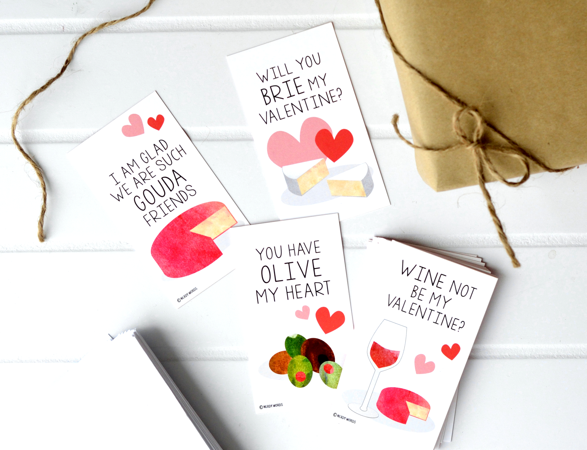 Charcuterie Board Wine and Cheese Themed Valentines - Wine Gouda Brie Olive