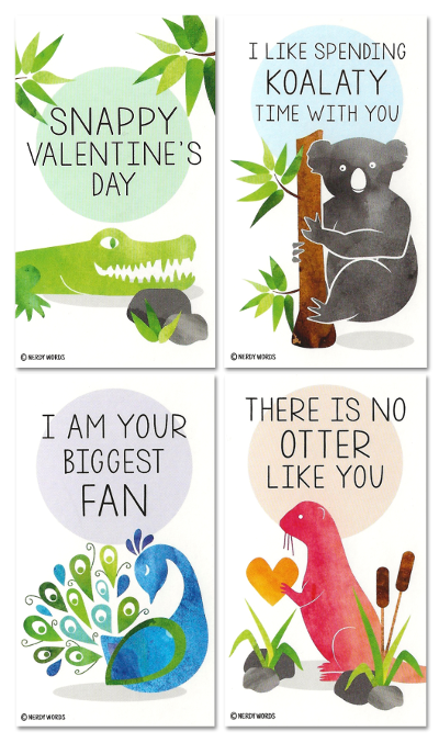 Crocodile Peacock Koala and Otter Valentines Cards
