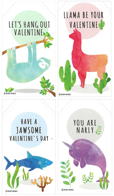 Llama Shark Narwhal Sloth Valentines Cards
