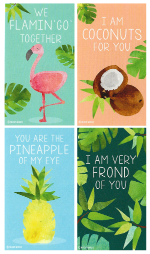 Flamingo Pineapple Frond Coconuts Valentine's Day Cards