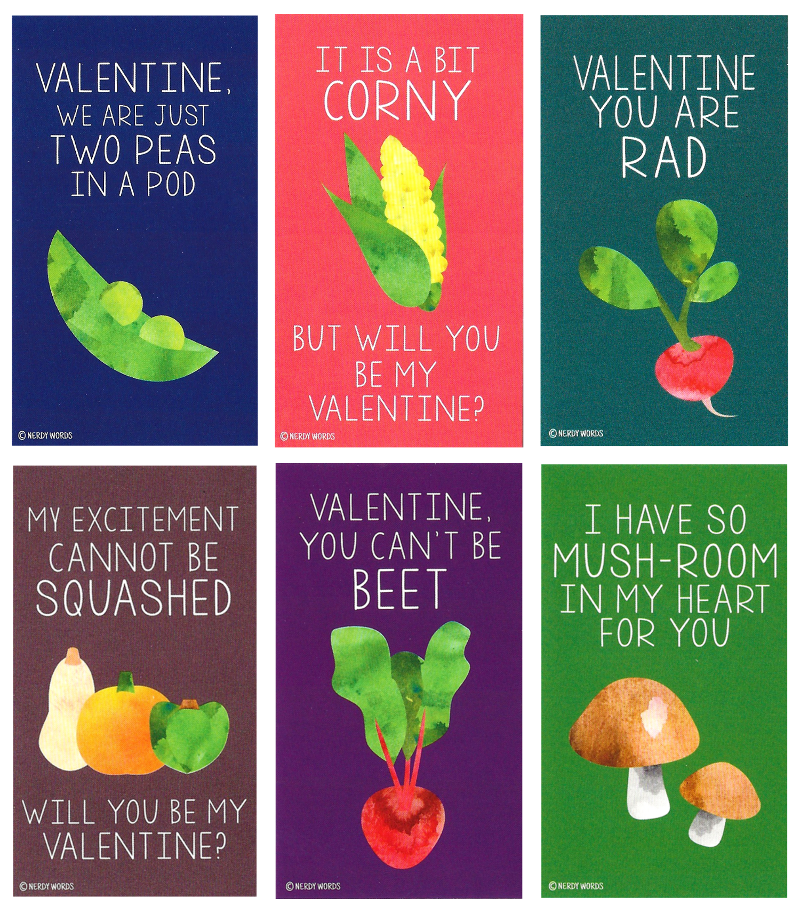 Vegetable Valentines Cards