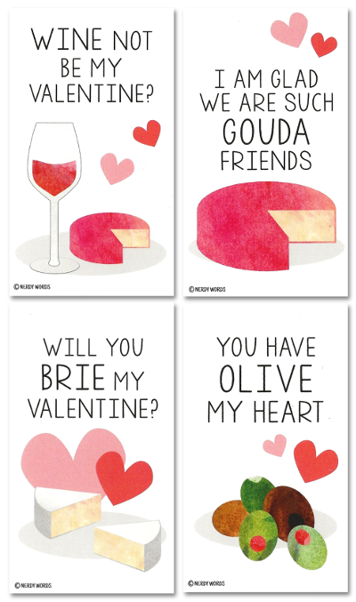 Wine and Cheese Charcuterie Board Gouda Brie Olive Valentines Cards